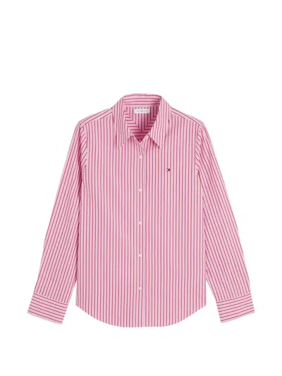 Tommy Hilfiger Vertical-stripe Logo-embroidered Shirt In Pink