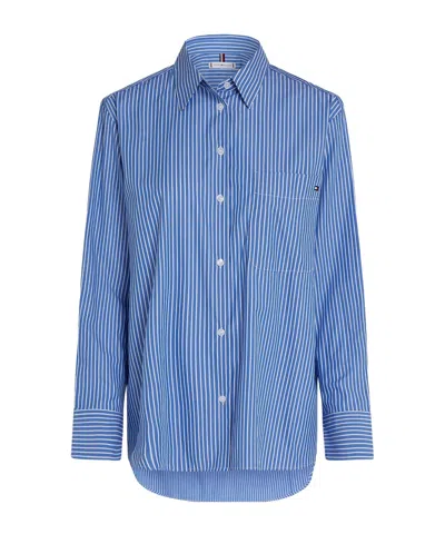 Tommy Hilfiger Verticalstripe Pointcollar Longsleeve Shirt In Blue