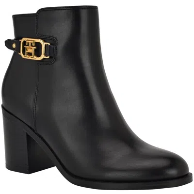 Tommy Hilfiger Veruki Womens Faux Leather Zip Up Ankle Boots In Black Smooth