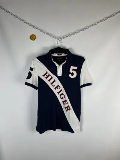 Pre-owned Tommy Hilfiger Vintage  Polo T Shirt Rugby Big Logo 90's In Blue
