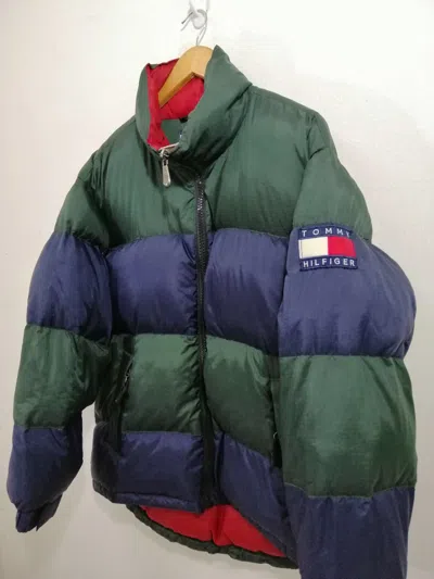 Pre-owned Tommy Hilfiger Vintage  Puffer Jacket Multi Color Design In Green