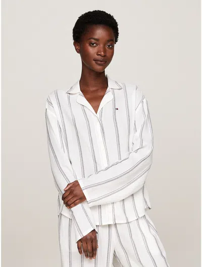 Tommy Hilfiger Viscose Pajama Shirt In Thin Stripes Ivory