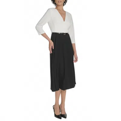 Tommy Hilfiger V-neck Colorblock Midi Dress In Black Ivory In Blue