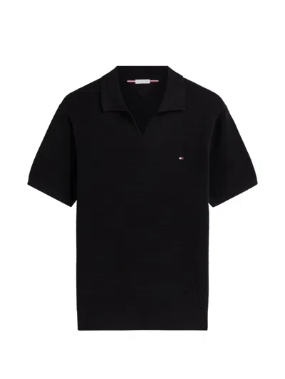 Tommy Hilfiger Waffle-knit V-neck T-shirt In Black