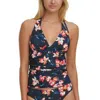 Tommy Hilfiger Water Iris Floral Print Tankini Swim Top In Navy