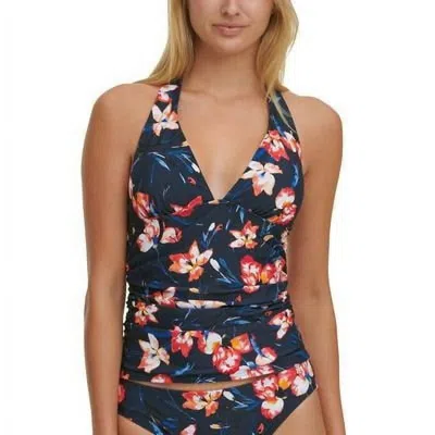 Tommy Hilfiger Water Iris Floral Print Tankini Swim Top In Navy