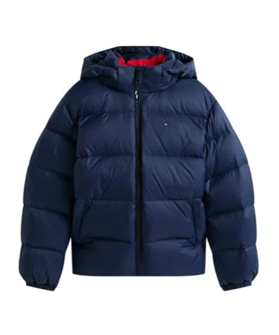 Tommy Hilfiger Water Repellent Down Hooded Jacket In Blue