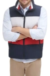 Tommy Hilfiger Water Resistant Colorblock Puffer Vest In Midnight/buff/red