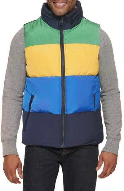 Tommy Hilfiger Water Resistant Colorblock Puffer Vest In Night/black