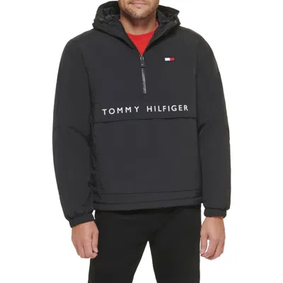 Tommy Hilfiger Water Resistant Hooded Fleece Lined Anorak Jacket In Black
