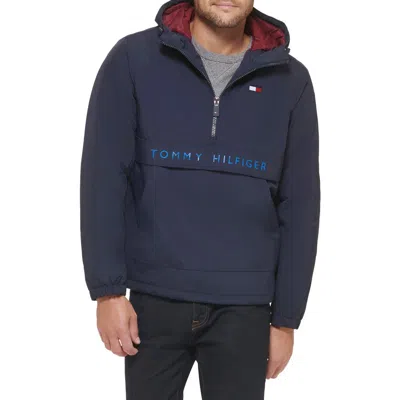 Tommy Hilfiger Water Resistant Hooded Fleece Lined Anorak Jacket In Navy