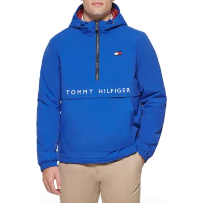 Tommy Hilfiger Water Resistant Hooded Fleece Lined Anorak Jacket In Royal