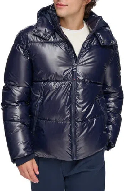 Tommy Hilfiger Water Resistant Hooded Heavyweight Puffer Jacket In Navy
