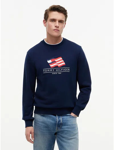 Tommy Hilfiger Classic Fit Crew Neck Sweater With Bold Graphic Design In Black