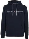 Tommy Hilfiger Embroidered Flag Logo Hoodie In Black In Blue