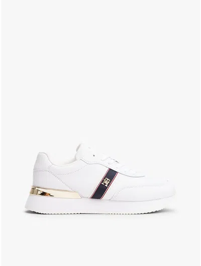 Tommy Hilfiger Webbed Logo Leather Sneaker In White
