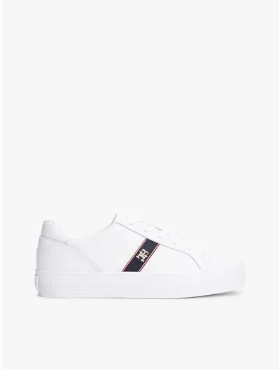 Tommy Hilfiger Webbed Logo Vulcanized Leather Sneaker In White