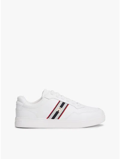 Tommy Hilfiger Webbing Stripe Leather Cupsole Sneaker In White