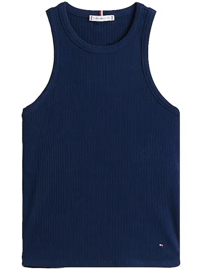 Tommy Hilfiger Textured Ribbed Tank Top In Blue