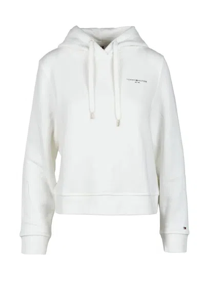 Tommy Hilfiger White Cropped Hooded Sweatshirt