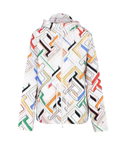Tommy Hilfiger White Geometric Nylon Jacket In Multi