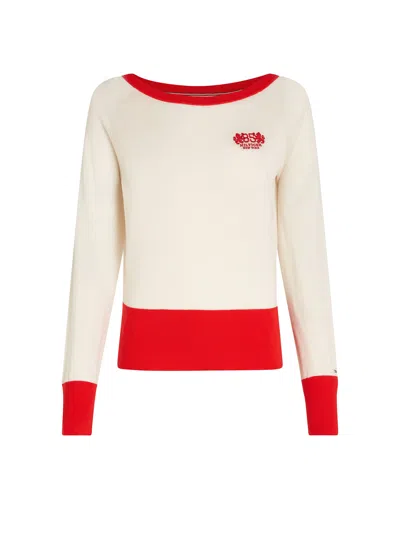 Tommy Hilfiger White Red Pullover In Calico Sweaters