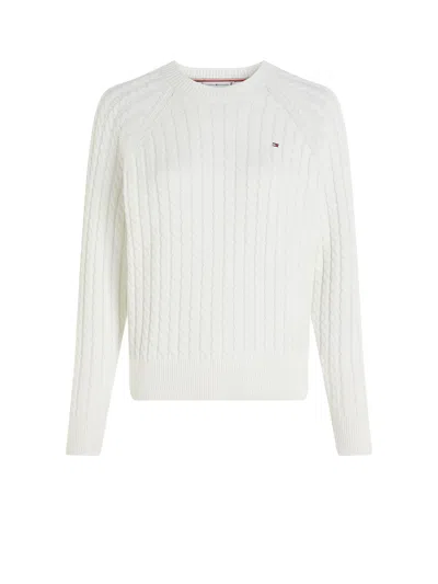 Tommy Hilfiger White Relaxed-fit Sweater In Woven Knit In Ecru