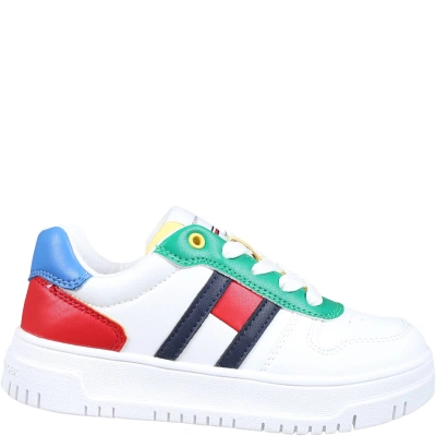 Tommy Hilfiger White Sneakers For Kids With Flag