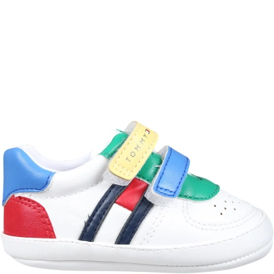 Tommy Hilfiger White Sneakers For Kids With Flag And Logo