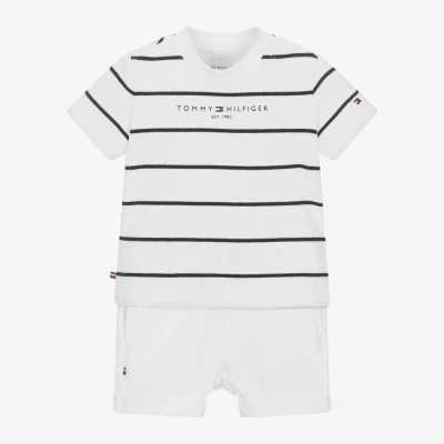 Tommy Hilfiger White Striped Cotton Baby Shorts Set