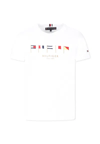 Tommy Hilfiger Kids' White T-shirt For Boy With Flags