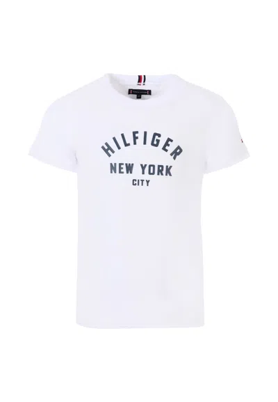 Tommy Hilfiger White T-shirt For Kids With Blue Logo In Multi