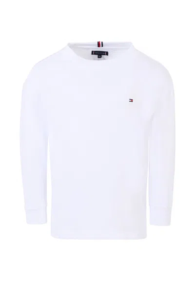 Tommy Hilfiger White T-shirt For Kids With Iconic Flag In Multi