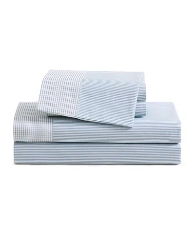 Tommy Hilfiger Williamstown Stripe Contrast Hem 200-thread Count Cotton 4-pc. Sheet Set, Full In Blue