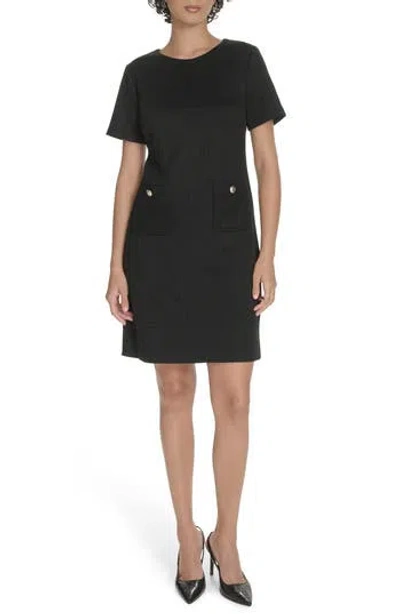 Tommy Hilfiger Windowpane Short Sleeve Shift Dress In Black
