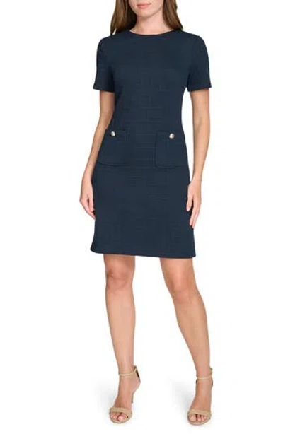 Tommy Hilfiger Windowpane Short Sleeve Shift Dress In Blue