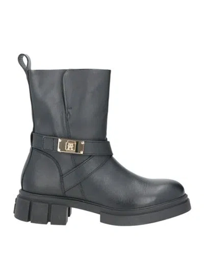 Tommy Hilfiger Woman Ankle Boots Black Size 7.5 Leather In Gray