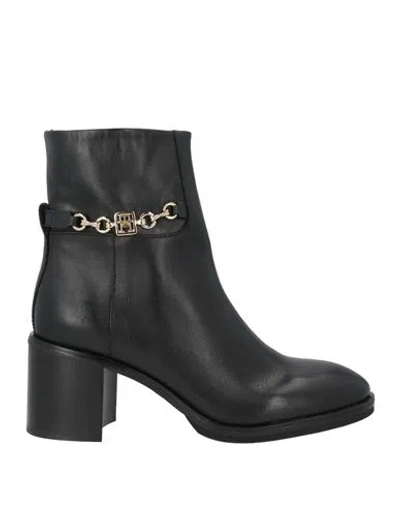 Tommy Hilfiger Woman Ankle Boots Black Size 7.5 Leather In Multi