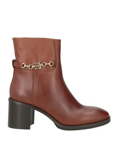 Tommy Hilfiger Woman Ankle Boots Brown Size 6.5 Leather