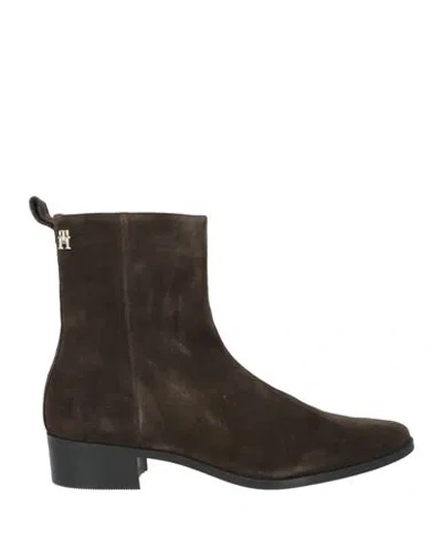 Tommy Hilfiger Woman Ankle Boots Dark Brown Size 7.5 Leather In Gray