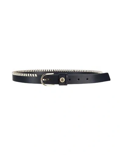 Tommy Hilfiger Woman Belt Midnight Blue Size 39.5 Cow Leather In Black