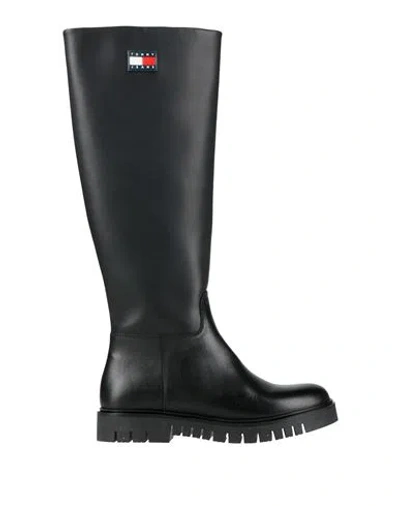Tommy Hilfiger Woman Boot Black Size 7.5 Leather, Synthetic Material