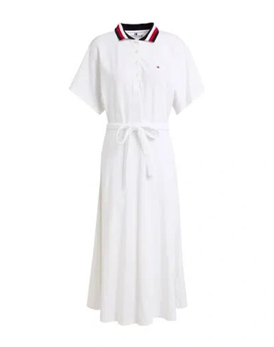 Tommy Hilfiger Woman Midi Dress White Size L Cotton, Elastane