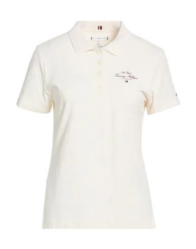 Tommy Hilfiger Woman Polo Shirt Cream Size M Cotton, Elastane In Yellow