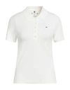 Tommy Hilfiger Woman Polo Shirt Off White Size Xl Cotton, Elastane