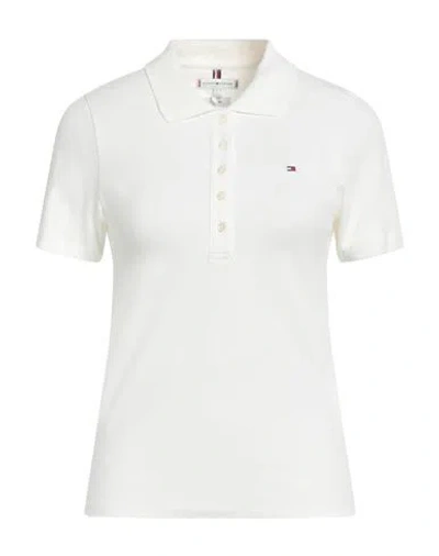 Tommy Hilfiger Woman Polo Shirt Off White Size Xl Cotton, Elastane In Off White