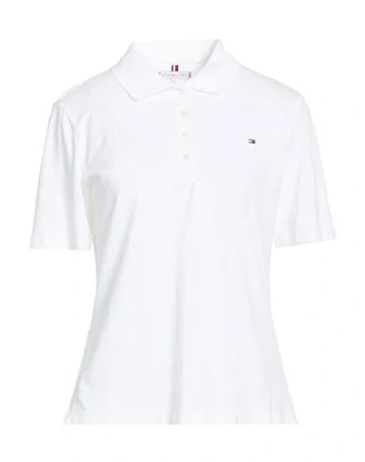 Tommy Hilfiger Woman Polo Shirt White Size L Cotton, Elastane
