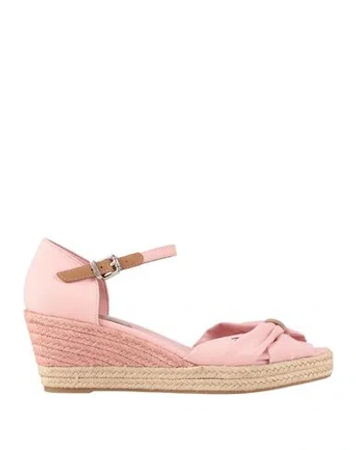 Tommy Hilfiger Woman Sandals Pink Size 9.5 Cotton, Soft Leather