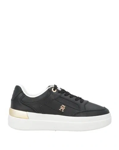 Tommy Hilfiger Woman Sneakers Black Size 7.5 Leather, Textile Fibers