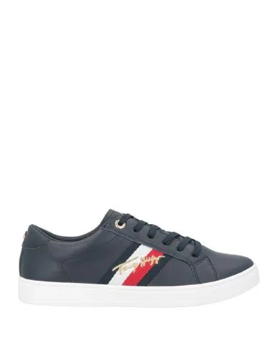 Tommy Hilfiger Woman Sneakers Navy Size 6 Leather, Polyurethane